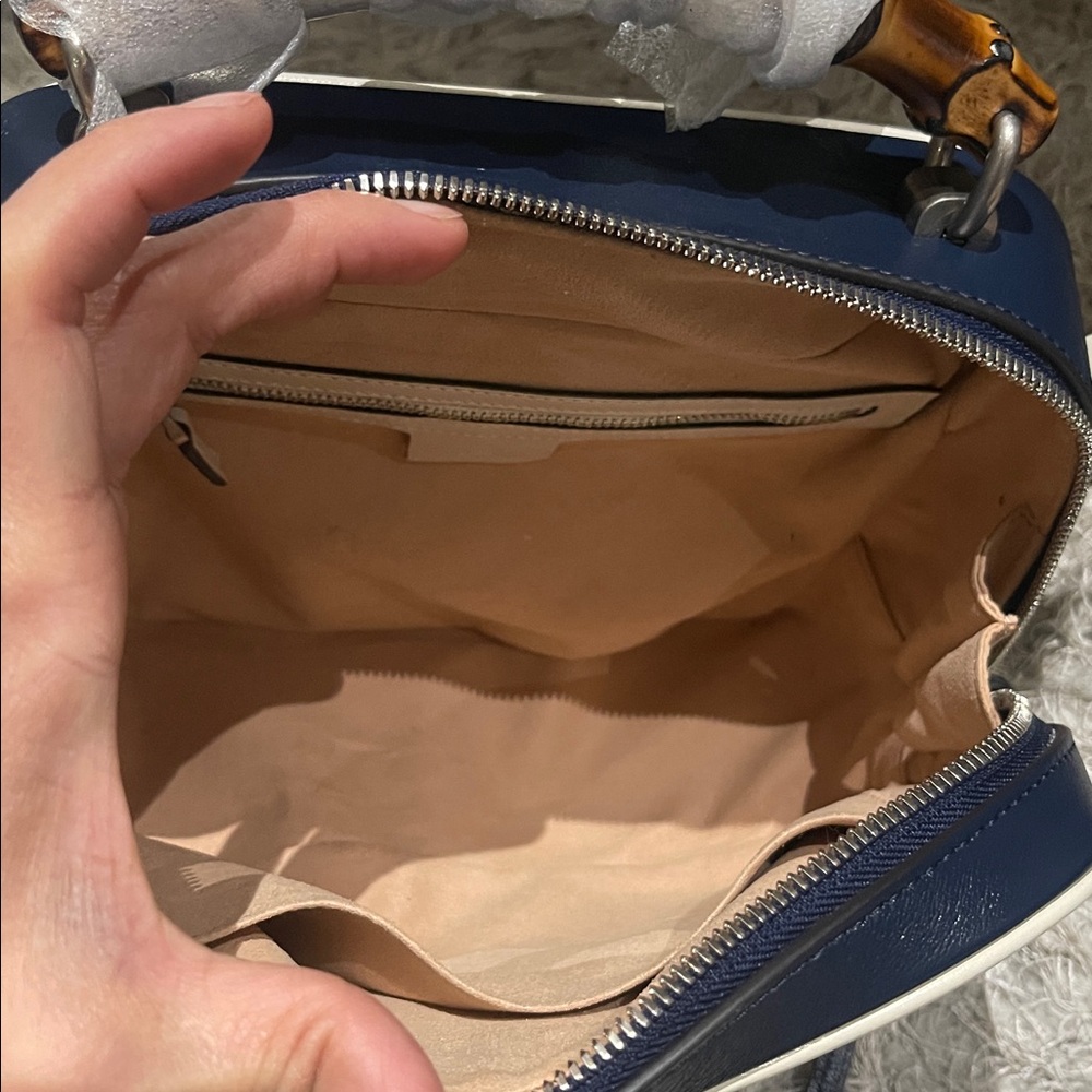 Navy Blue Structured Crossbody Bag with Silver Hardware - Picture 9 of 11